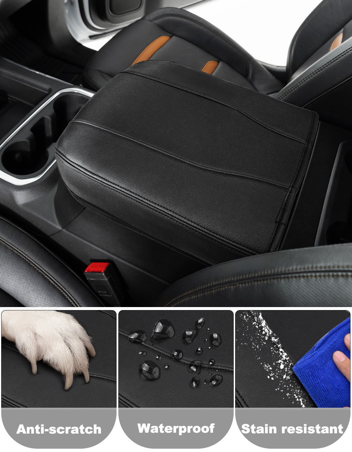 Thin Version Center Console Armrest Cover for Bucket Seat 2019-2026 Chevy Silverado 1500 2500 3500,2019-2026 GMC Sierra 1500 2500 3500,2021-2026 Tahoe/Suburban/Yukon