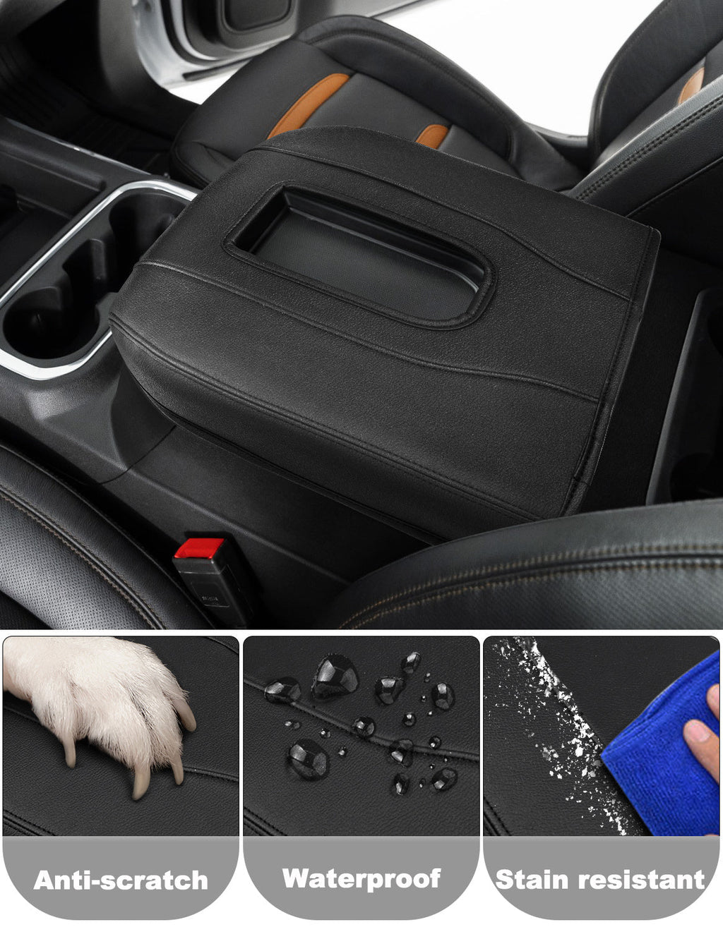 Thin Version Center Console Cushion Cover for Bucket Seat 2019-2026 GMC Sierra 1500 2500 3500,2019-2026 Chevy Silverado 1500 2500 3500, 2021-2026 Tahoe/Suburban/Yukon