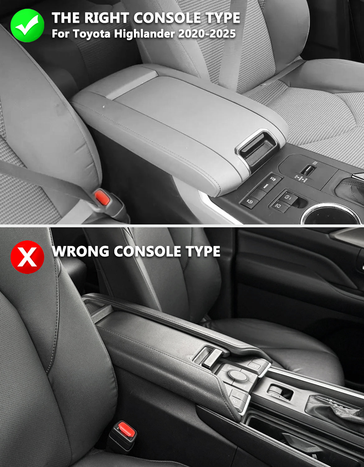 Center Console Armrest Cover Pad for Toyota Highlander 2020-2025