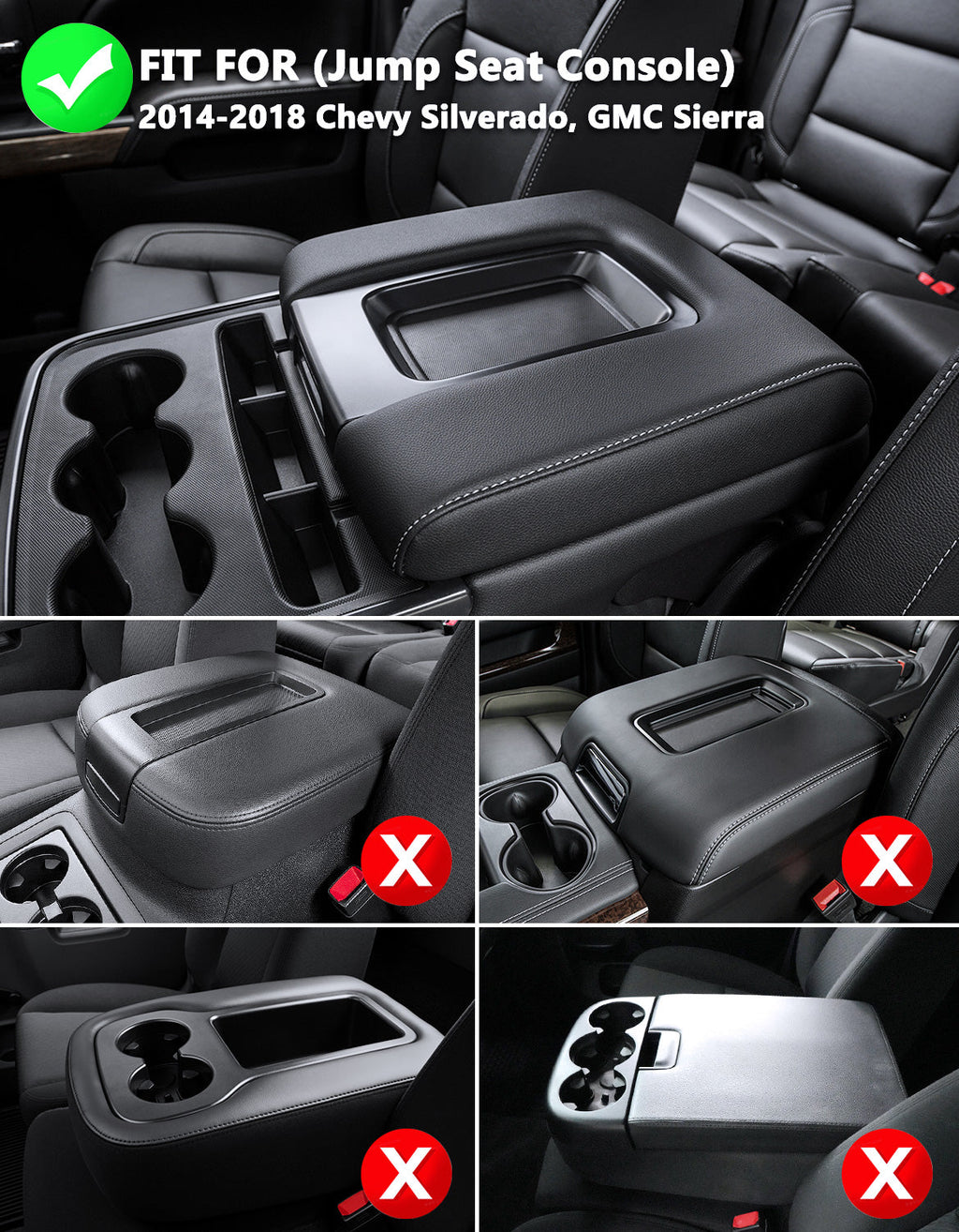 Center Console Armrest Cover for Jump Seat 2014-2018 Chevy Silverado 1500 2500 3500,2014-2018 GMC Sierra 1500 2500 3500