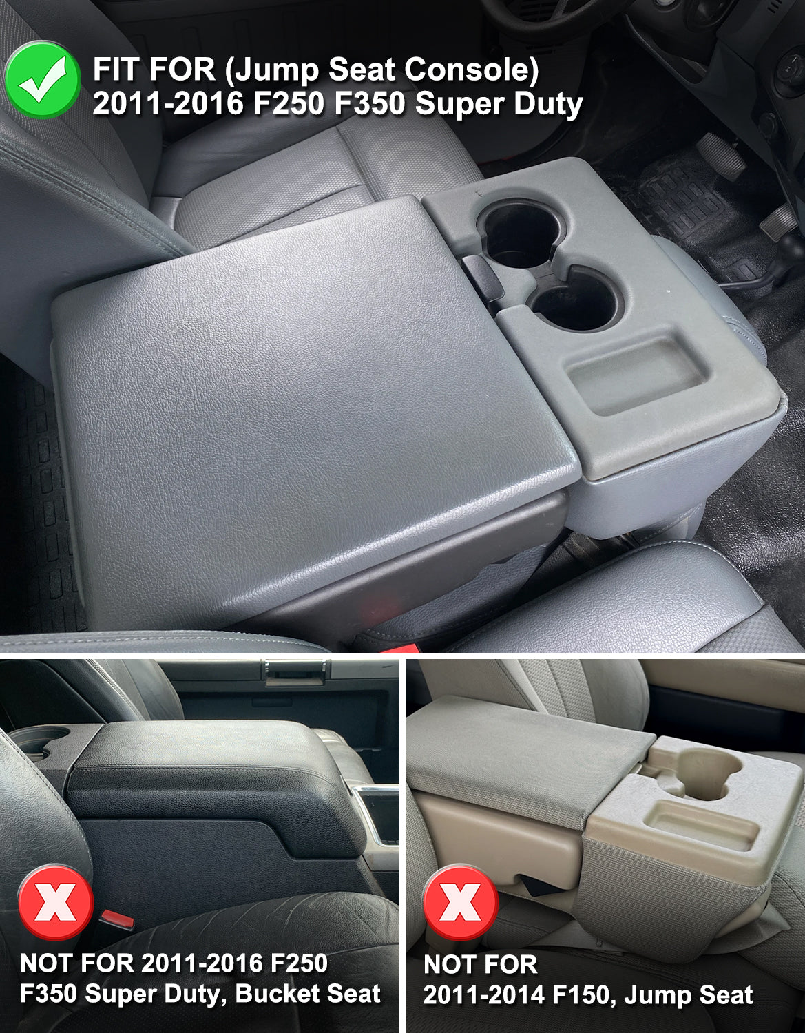 Center Console Armrest Cover Pad for Jump Seat 2011-2016 Ford F250 F350 F450 Super Duty