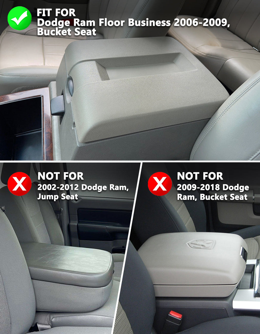Center Console Armrest Cover Pad for Bucket Seat Dodge Ram Floor Business 2006-2009 Dodge Ram Floor Business