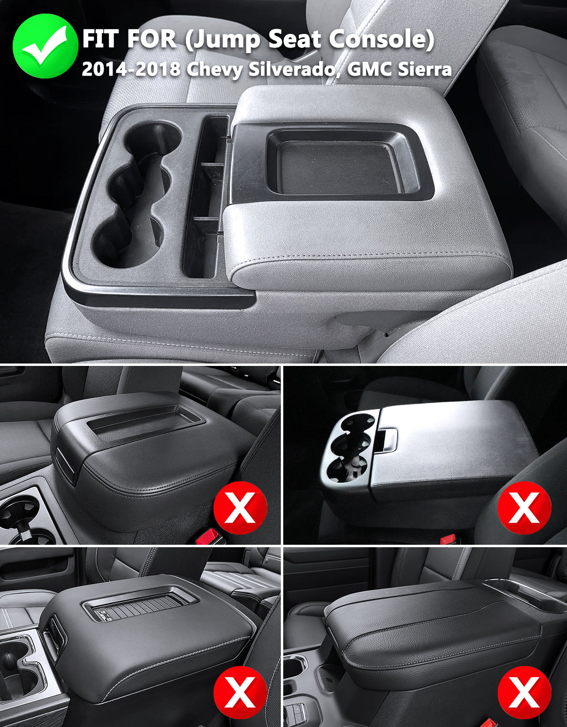 Center Console Armrest Cover for Jump Seat 2014-2018 Chevy Silverado 1500 2500 3500,2014-2018 GMC Sierra 1500 2500 3500