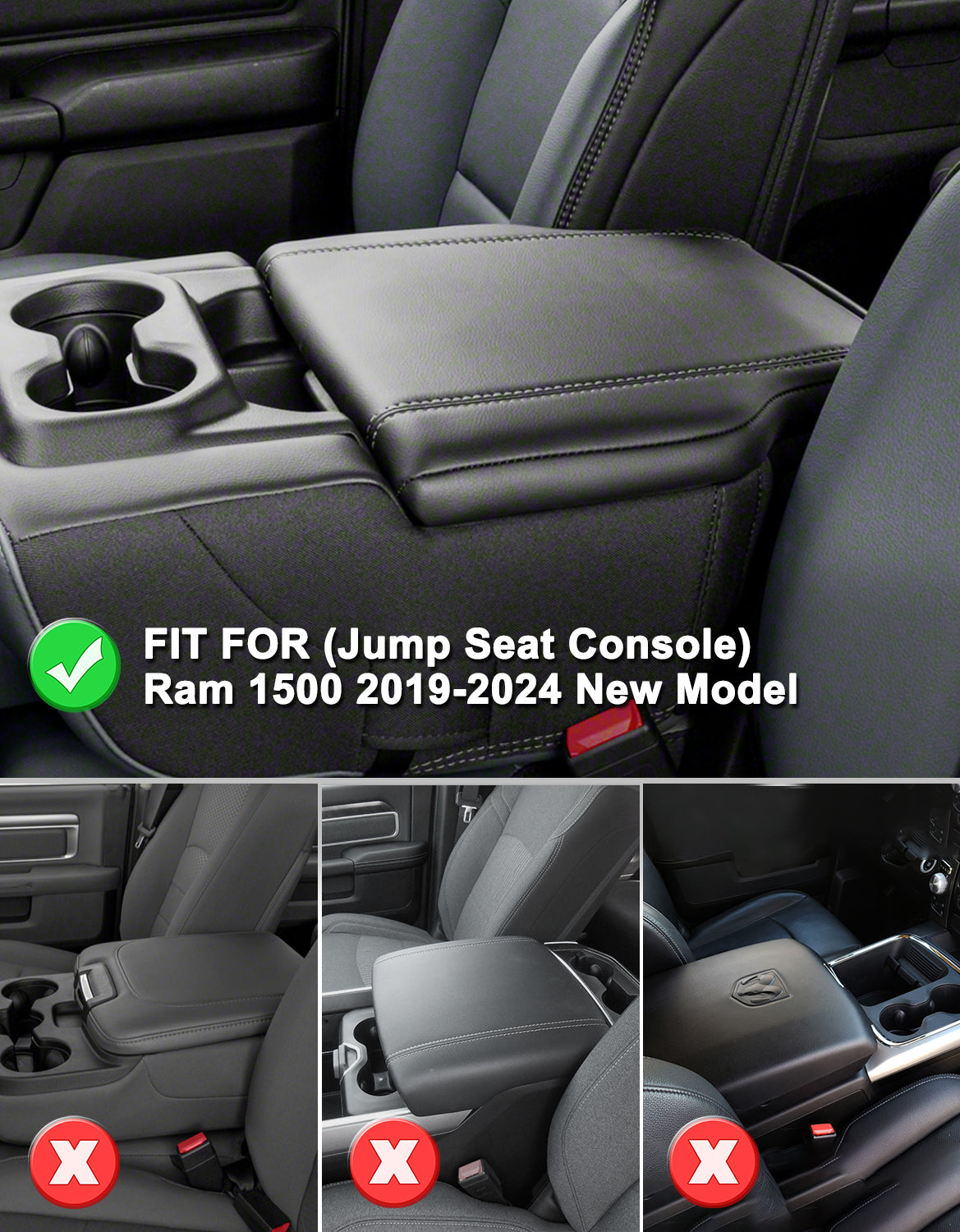 Center Console Armrest Cover for Jump Seat 2019-2025 Dodge Ram 1500 New Model