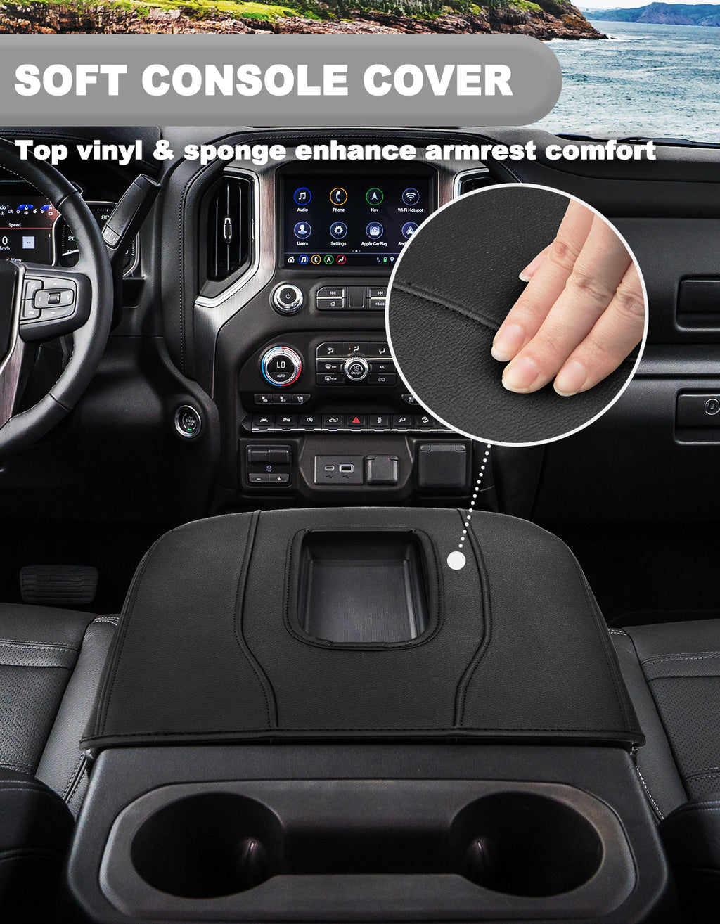 Thin Version Center Console Cushion Cover for Bucket Seat 2019-2026 GMC Sierra 1500 2500 3500,2019-2026 Chevy Silverado 1500 2500 3500, 2021-2026 Tahoe/Suburban/Yukon
