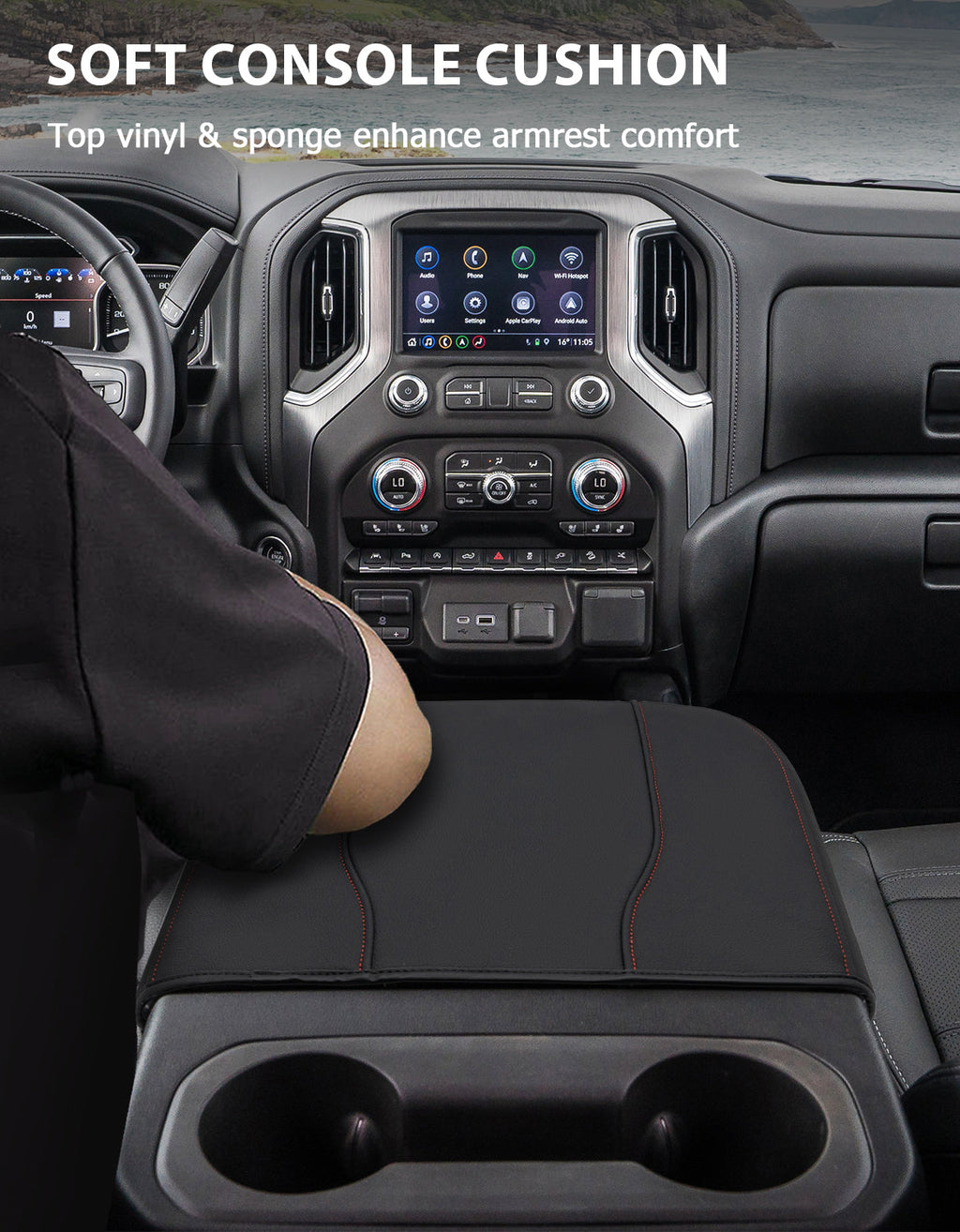 Thin Version Center Console Armrest Cover for Bucket Seat 2019-2026 Chevy Silverado 1500 2500 3500,2019-2026 GMC Sierra 1500 2500 3500,2021-2026 Tahoe/Suburban/Yukon