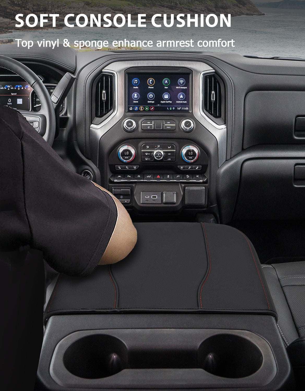 Thin Version Center Console Armrest Cover for Bucket Seat 2019-2026 Chevy Silverado 1500 2500 3500,2019-2026 GMC Sierra 1500 2500 3500,2021-2026 Tahoe/Suburban/Yukon