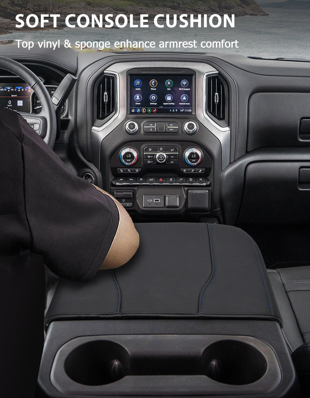 Thin Version Center Console Armrest Cover for Bucket Seat 2019-2026 Chevy Silverado 1500 2500 3500,2019-2026 GMC Sierra 1500 2500 3500,2021-2026 Tahoe/Suburban/Yukon