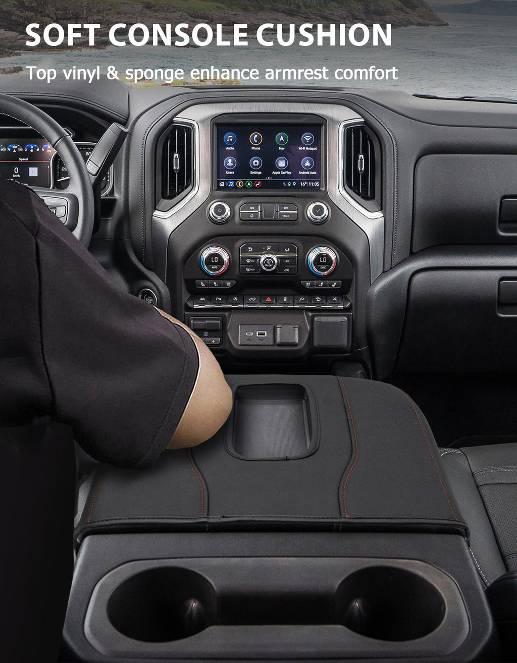 Thin Version Center Console Cushion Cover for Bucket Seat 2019-2026 GMC Sierra 1500 2500 3500,2019-2026 Chevy Silverado 1500 2500 3500, 2021-2026 Tahoe/Suburban/Yukon
