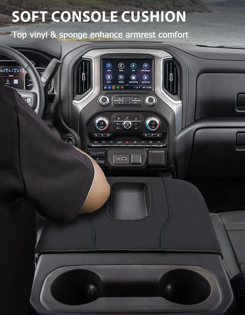 Thin Version Center Console Cushion Cover for Bucket Seat 2019-2026 GMC Sierra 1500 2500 3500,2019-2026 Chevy Silverado 1500 2500 3500, 2021-2026 Tahoe/Suburban/Yukon
