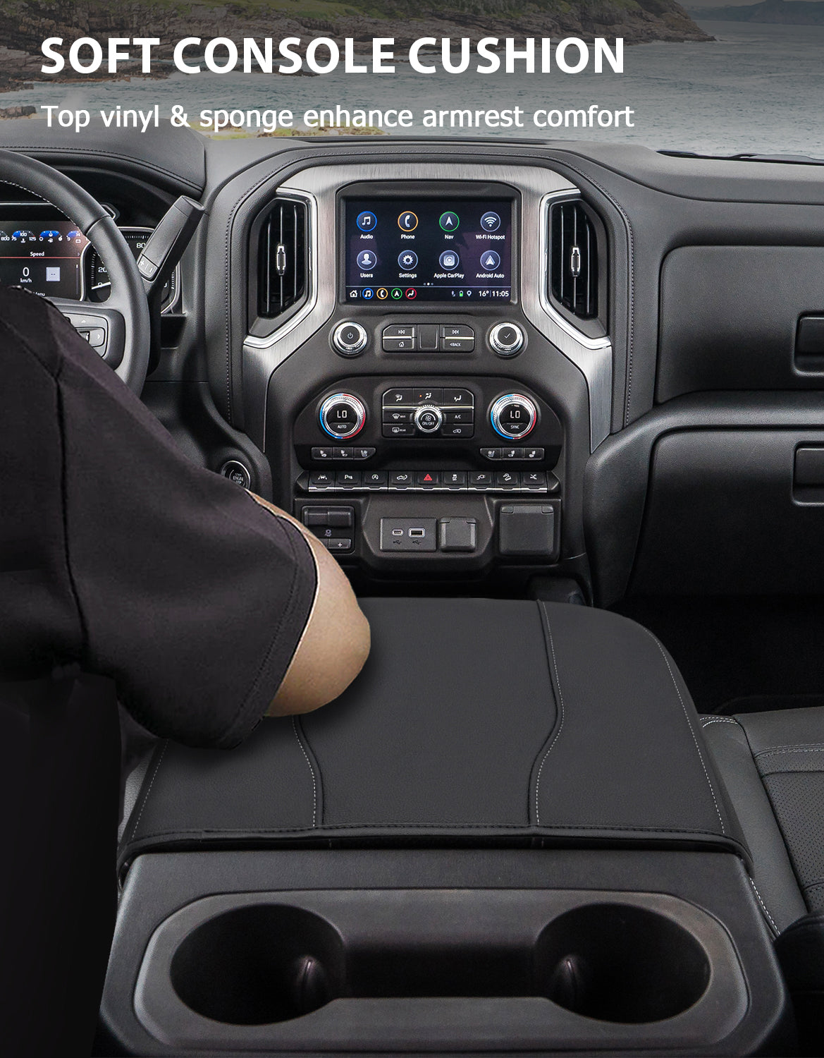 Thin Version Center Console Armrest Cover for Bucket Seat 2019-2026 Chevy Silverado 1500 2500 3500,2019-2026 GMC Sierra 1500 2500 3500,2021-2026 Tahoe/Suburban/Yukon