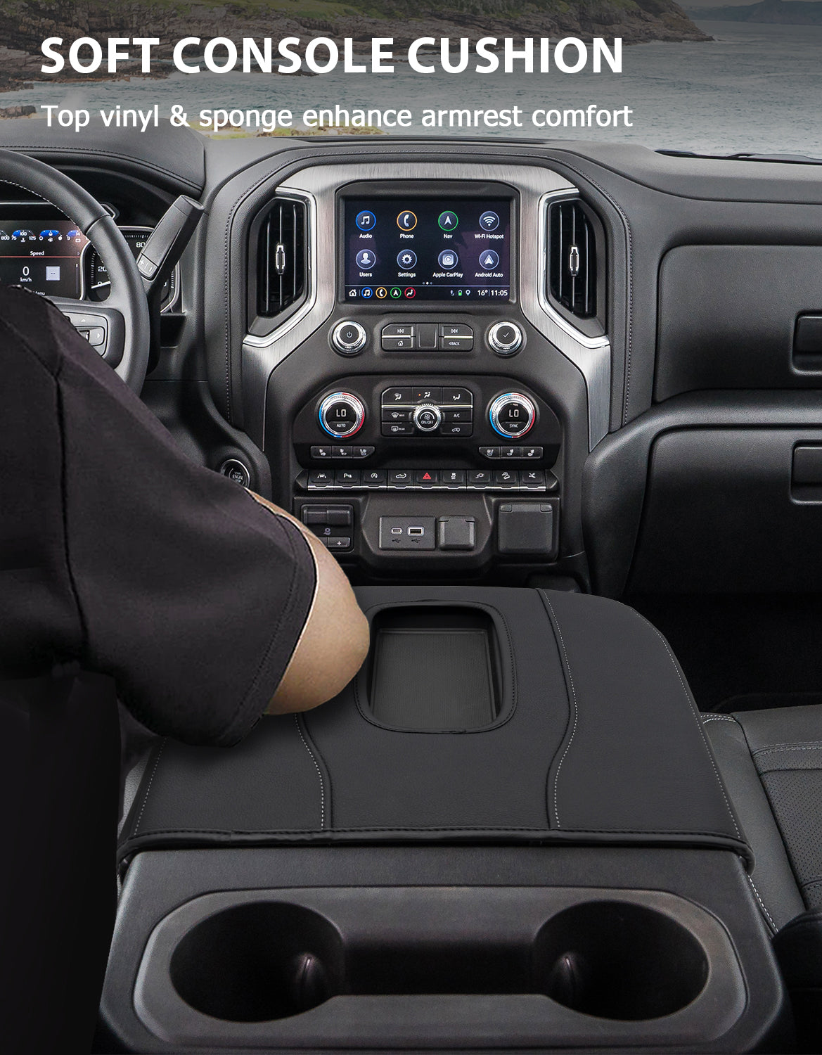 Thin Version Center Console Cushion Cover for Bucket Seat 2019-2026 GMC Sierra 1500 2500 3500,2019-2026 Chevy Silverado 1500 2500 3500, 2021-2026 Tahoe/Suburban/Yukon