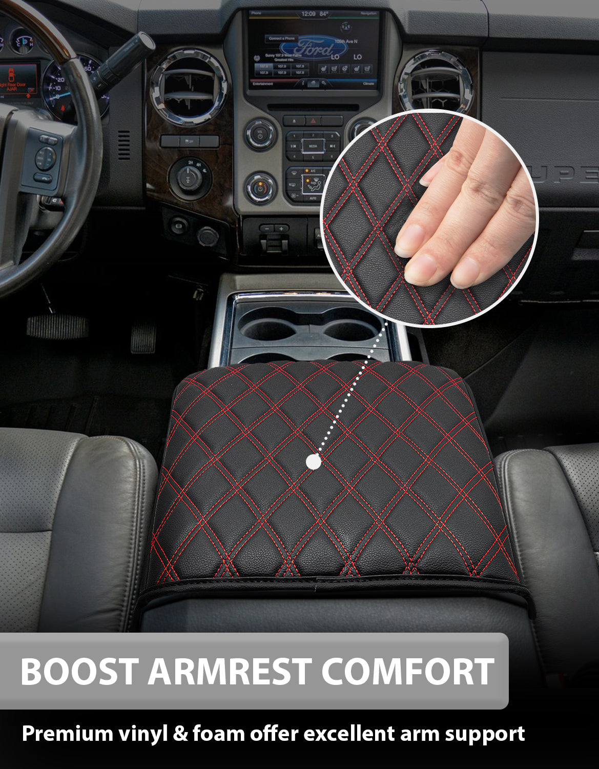 Center Console Cover Pad for Bucket Seat 2011-2016 Ford F250 F350 F450 F550 Super Duty