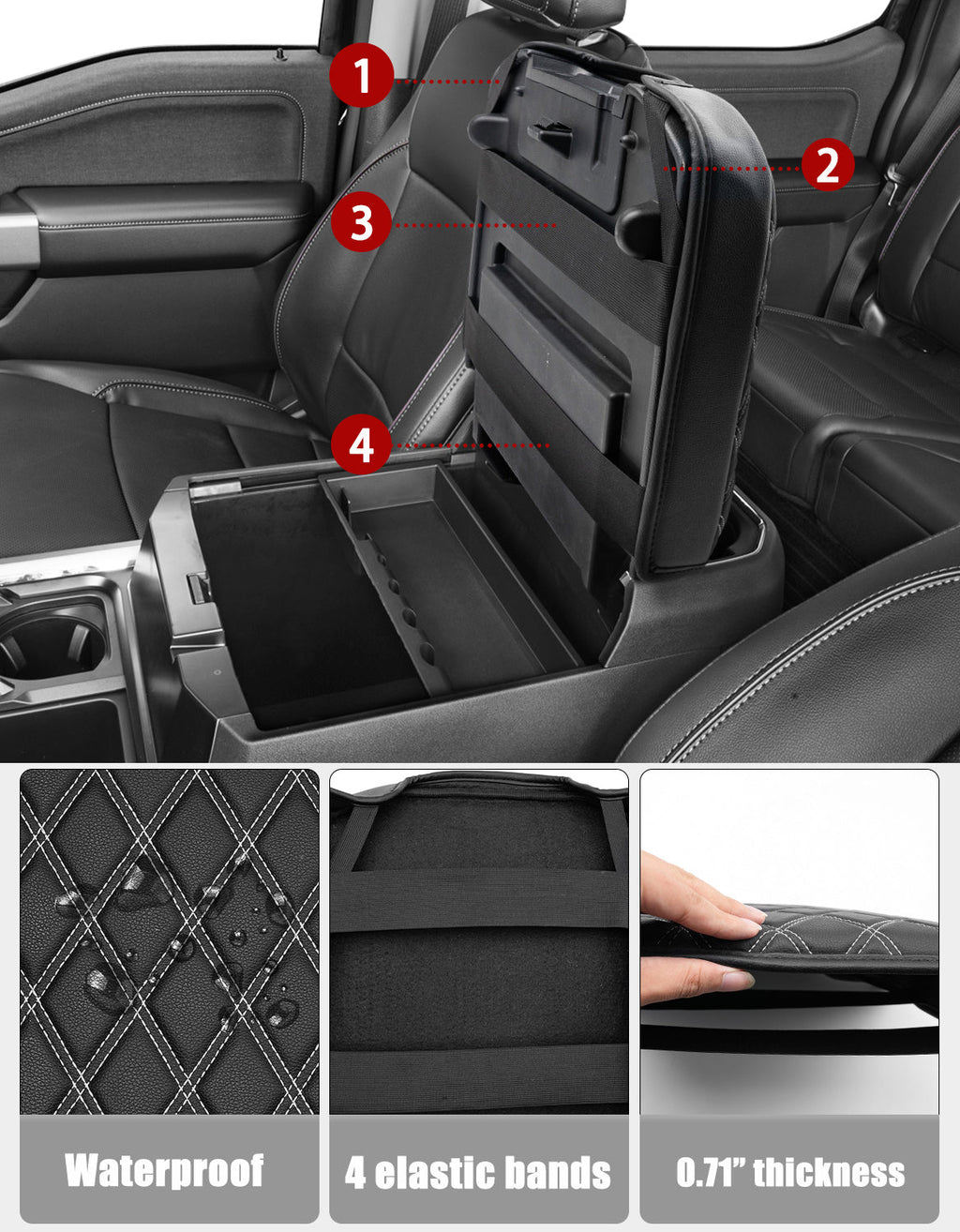 Center Console Cover Pad for Bucket Seat 2023-2026 Ford F250 F350 F450 F550 Super Duty