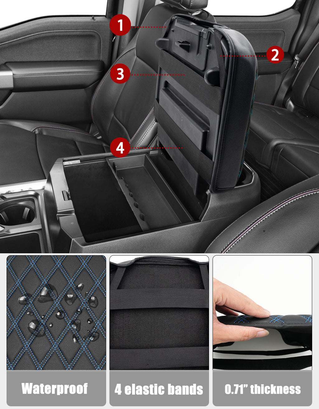 Center Console Cover Pad for Bucket Seat 2023-2026 Ford F250 F350 F450 F550 Super Duty