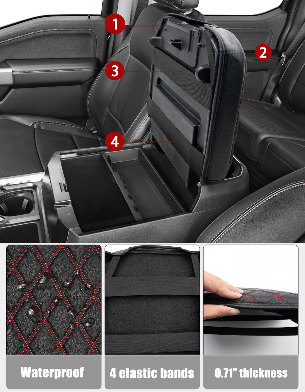Center Console Cover Pad for Bucket Seat 2023-2026 Ford F250 F350 F450 F550 Super Duty