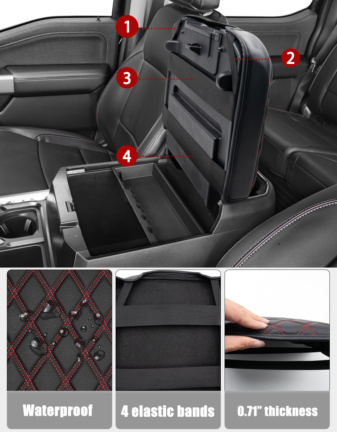 Center Console Cover Pad for Bucket Seat 2023-2026 Ford F250 F350 F450 F550 Super Duty