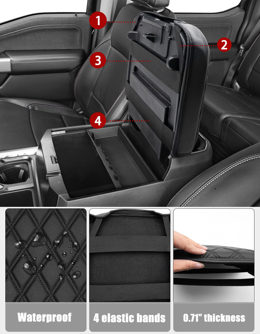 Center Console Cover Pad for Bucket Seat 2023-2026 Ford F250 F350 F450 F550 Super Duty