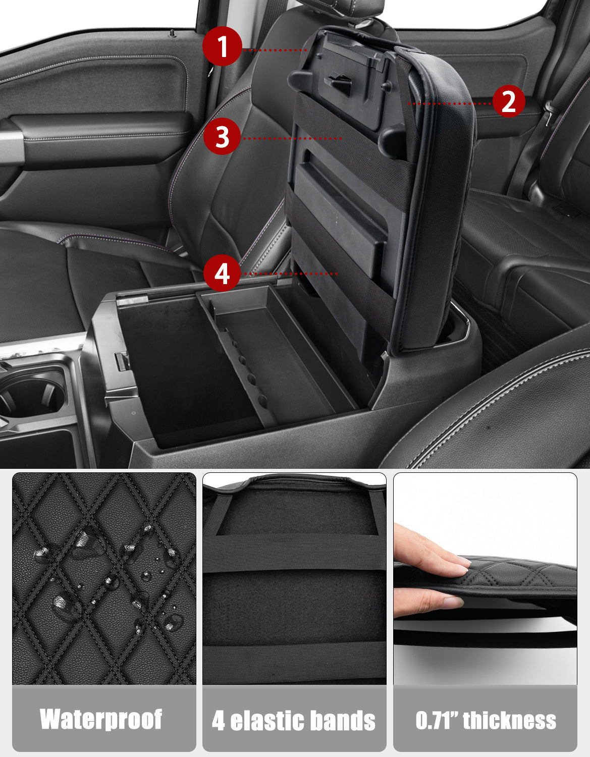 Center Console Cover Pad for Bucket Seat 2023-2026 Ford F250 F350 F450 F550 Super Duty