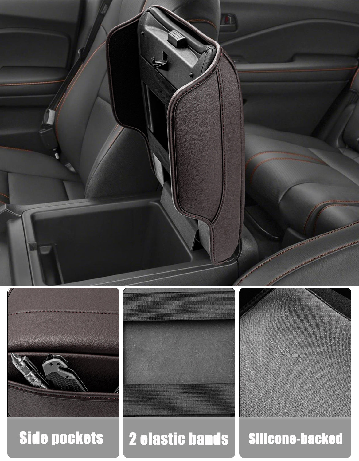 Center Console Armrest Cover for Honda Pilot 2023-2026, Honda Ridgeline 2024-2025, Honda Passport 2024-2026，Middle Console Lid Protector with Side Pockets