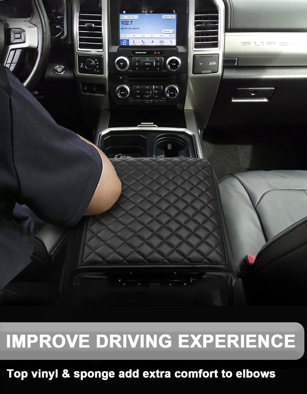 Center Console Armrest Cover Pad for Bucket Seat 2015-2020 Ford F150, 2017-2022 F250 F350 F450 F550 Super Duty, 2018-2024 Ford Expedition