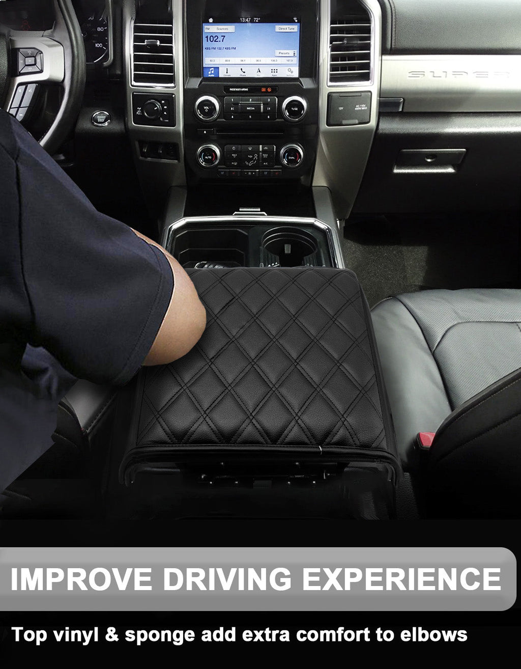Center Console Armrest Cover Pad for Bucket Seat 2015-2020 Ford F150, 2017-2022 F250 F350 F450 F550 Super Duty, 2018-2024 Ford Expedition