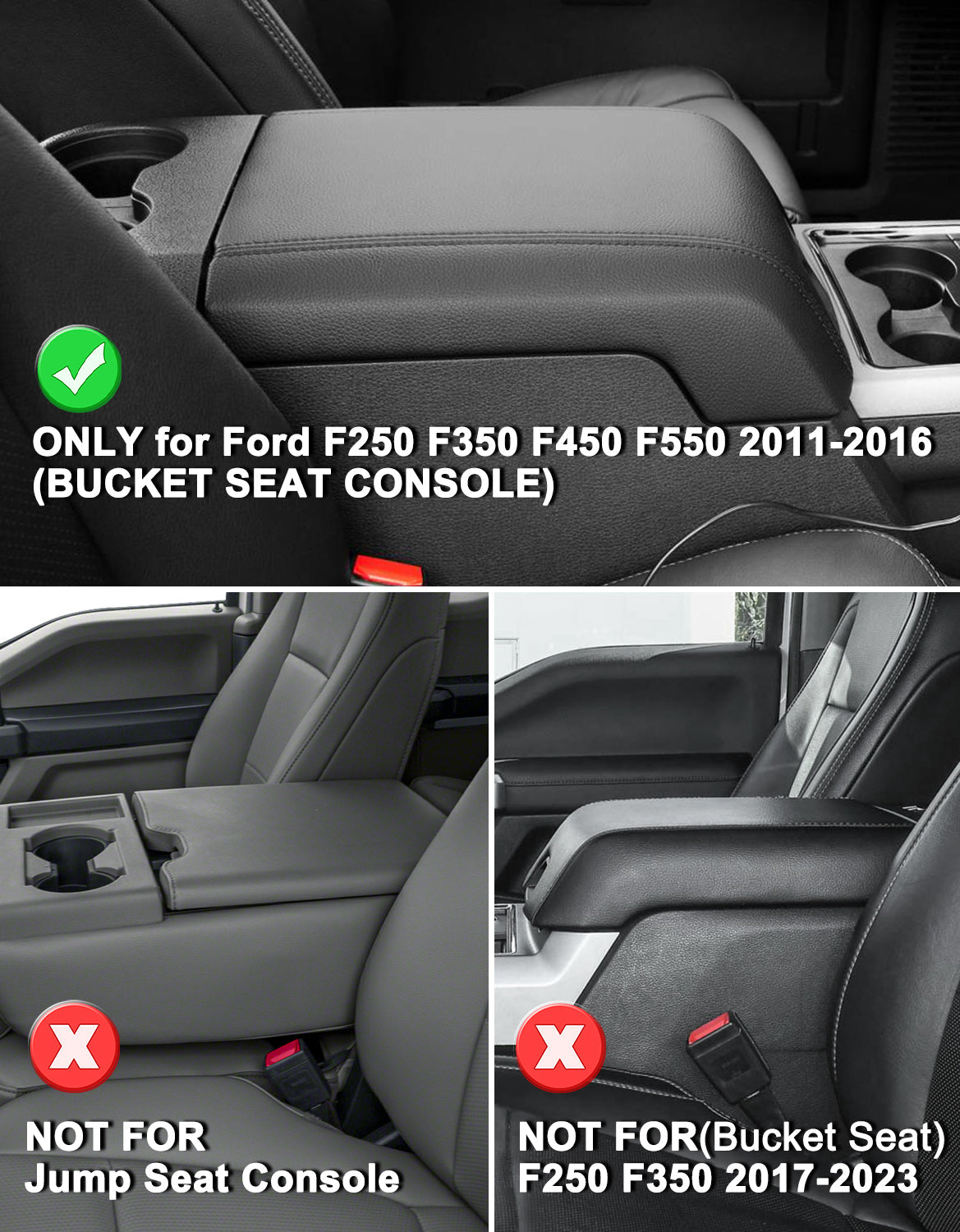 Center Console Cover Pad for Bucket Seat 2011-2016 Ford F250 F350 F450 F550 Super Duty