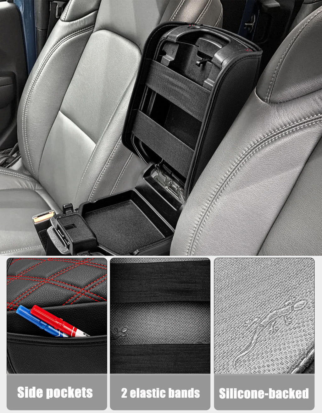 Center Console Armrest Cover for 2018-2025 Jeep Wrangler JL with Side Pockets