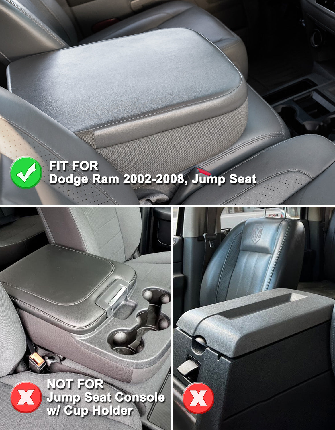 Easy Installation Center Console Cover Replacement for Jump Seat 2002-2008 Dodge Ram 1500 2500 3500