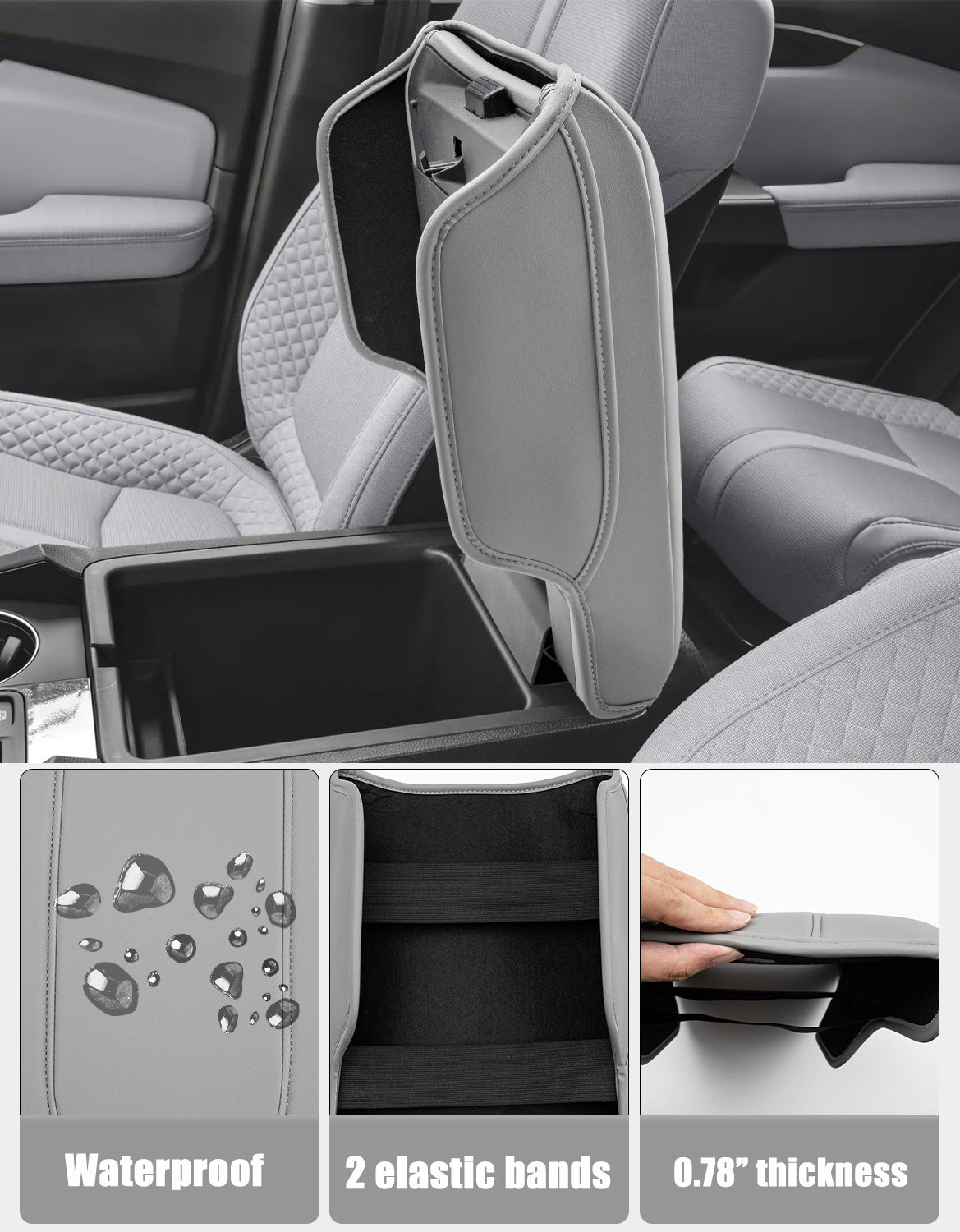 Center Console Armrest Cover for Honda Pilot 2023-2026, Honda Ridgeline 2024-2025, Honda Passport 2024-2026，Middle Console Lid Protector with Side Pockets