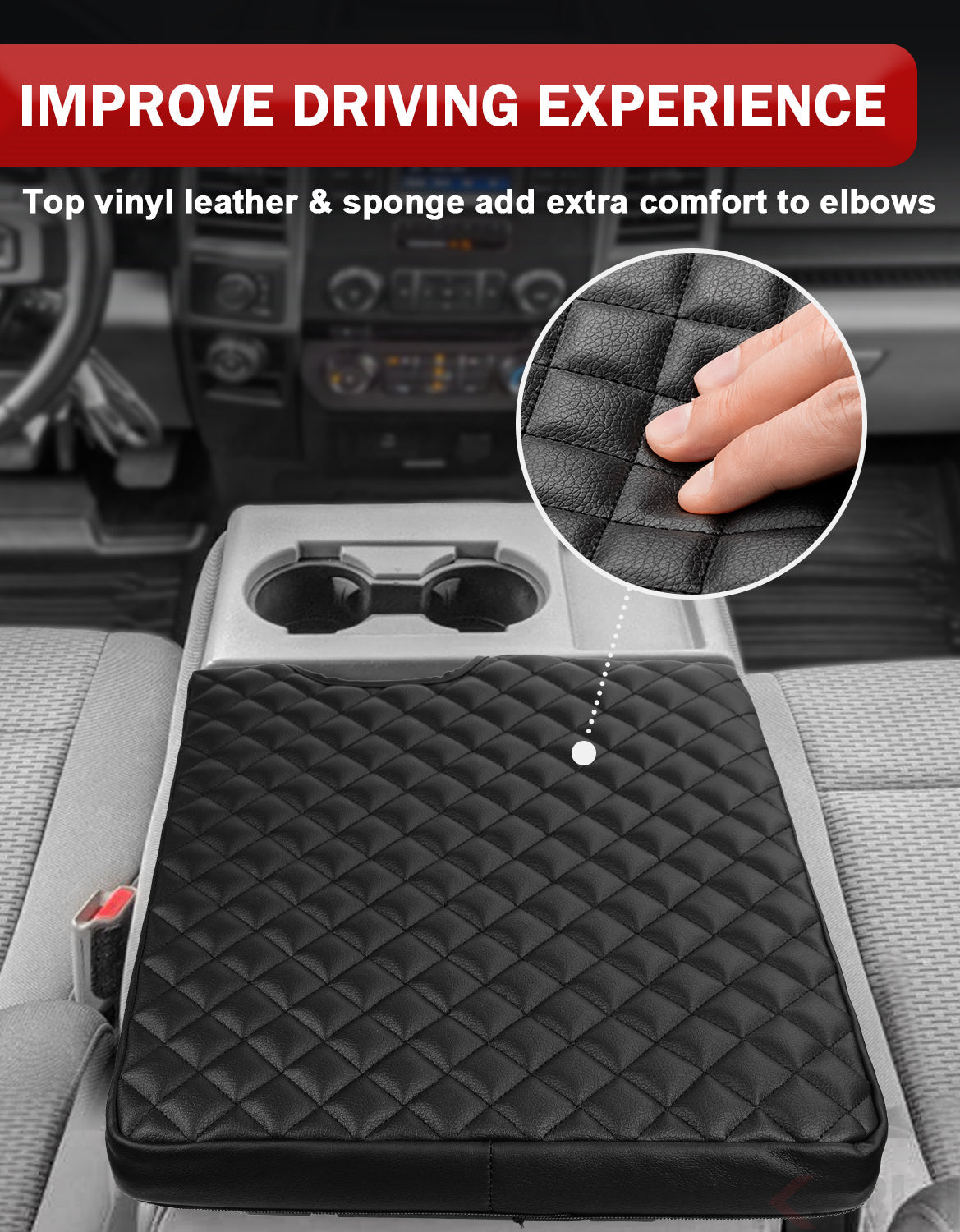 Center Console Armrest PU Leather Cover for Jump Seat 2015-2025 Ford F150 , 2017-2025 Ford F250 F350 F450 F550 Super Duty