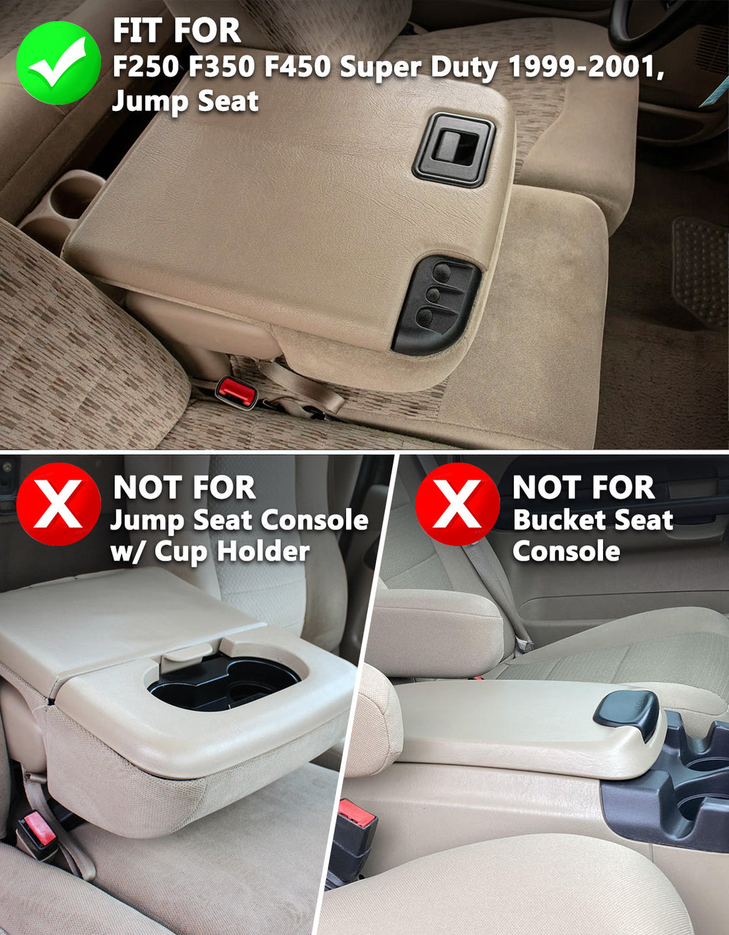 Center Console Armrest Cover Pad for Jump Seat 1999-2001 Ford F250 F350 F450 Super Duty