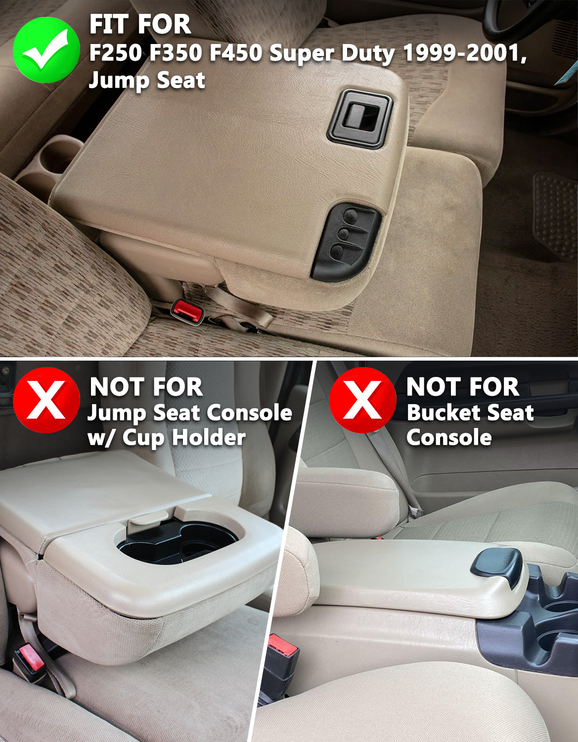 Center Console Armrest Cover Pad for Jump Seat 1999-2001 Ford F250 F350 F450 Super Duty