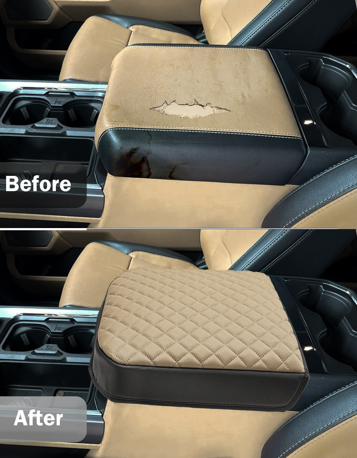 Center Console Cover Pad for Bucket Seat 2023-2026 Ford F250 F350 F450 F550 Super Duty