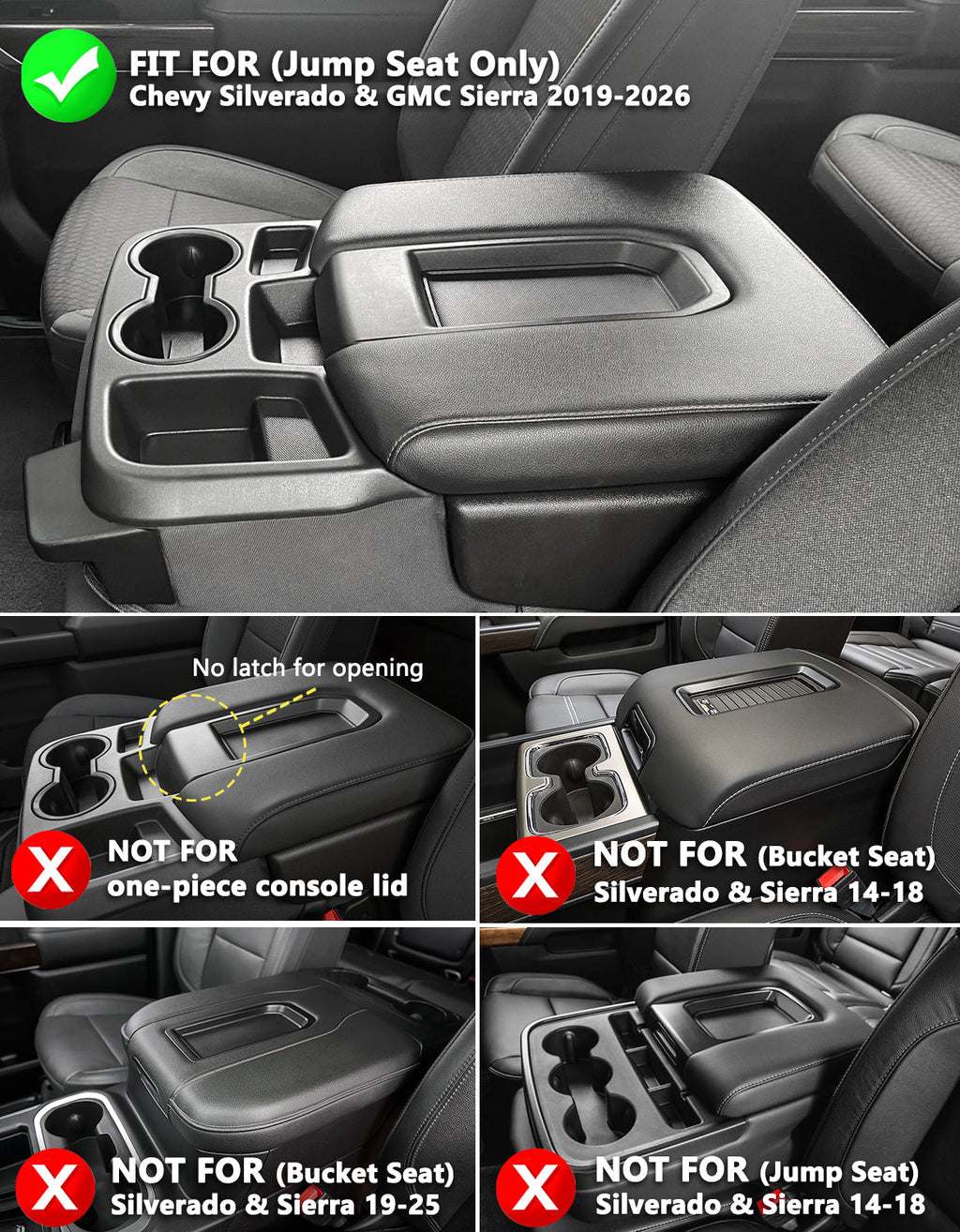 Center Console Armrest Cover For Jump Seat 2019-2026 Chevy Silverado 1500 2500 3500,2019-2026 GMC Sierra 1500 2500 3500