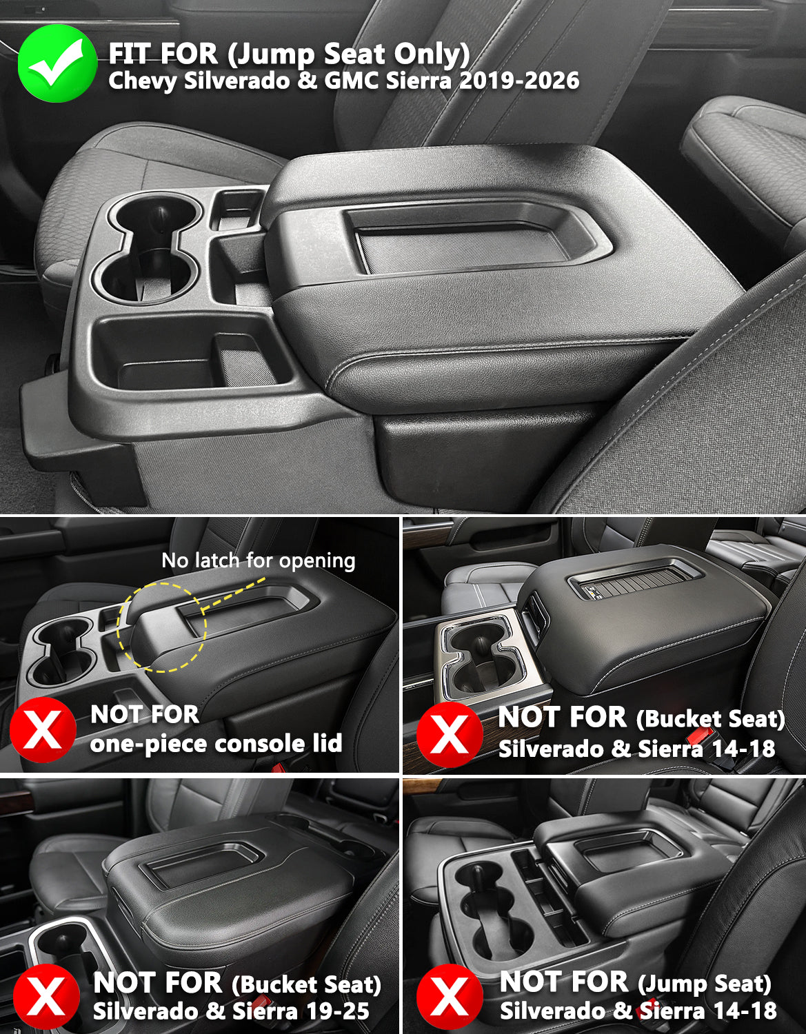 Center Console Armrest Cover For Jump Seat 2019-2026 Chevy Silverado 1500 2500 3500,2019-2026 GMC Sierra 1500 2500 3500