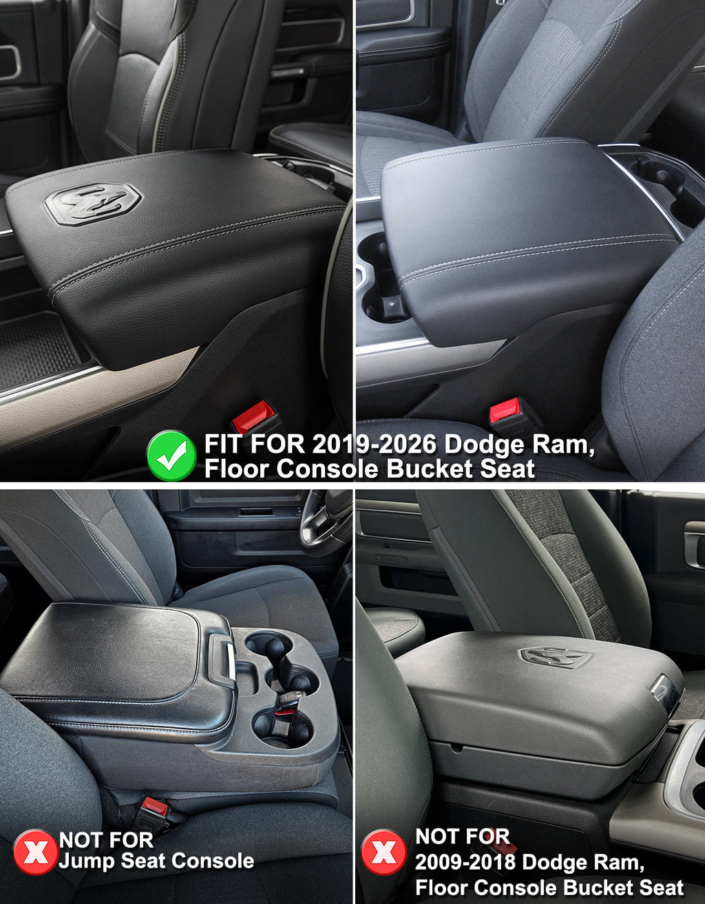 Center Console Armrest Cover Pad Cushion Protector for Bucket Seat 2019-2026 Dodge Ram 1500 2500 3500