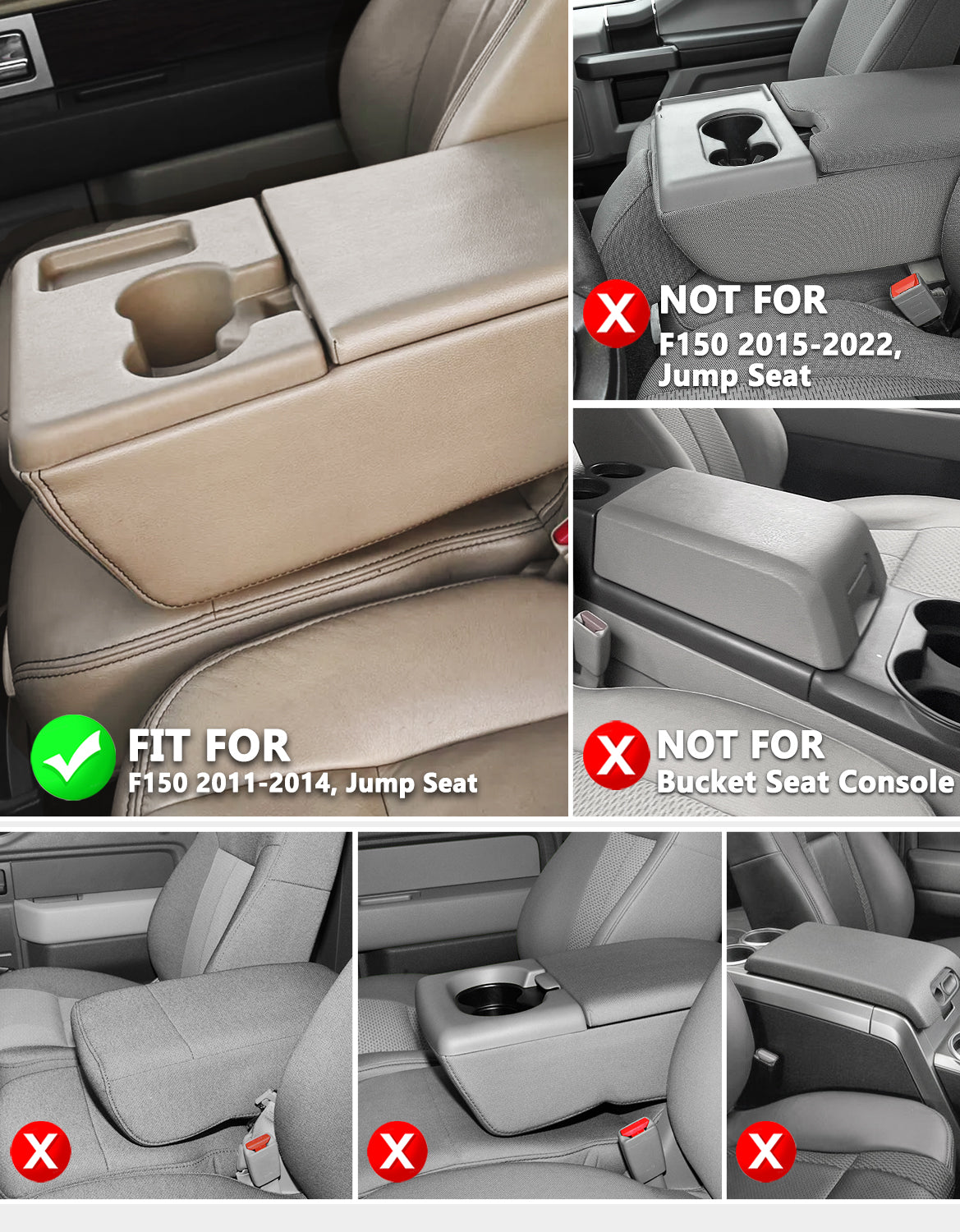 Center Console Armrest Cover Pad for Jump Seat 2011-2014 Ford F150