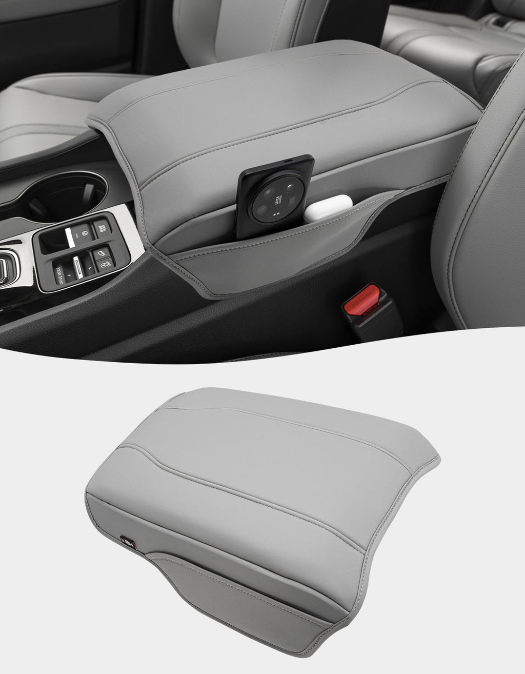 Center Console Armrest Cover for Honda Pilot 2023-2026, Honda Ridgeline 2024-2025, Honda Passport 2024-2026，Middle Console Lid Protector with Side Pockets