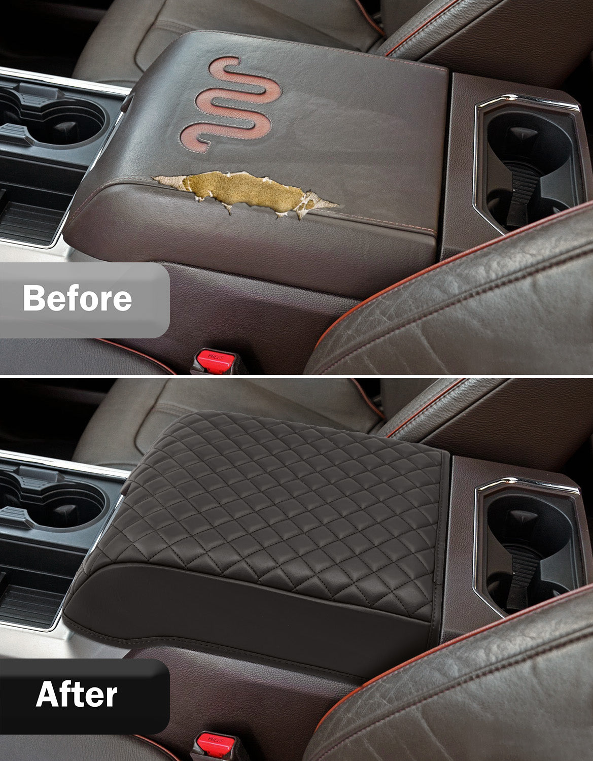 Center Console Armrest Cover Pad for Bucket Seat 2015-2020 Ford F150, 2017-2022 F250 F350 F450 F550 Super Duty, 2018-2024 Ford Expedition