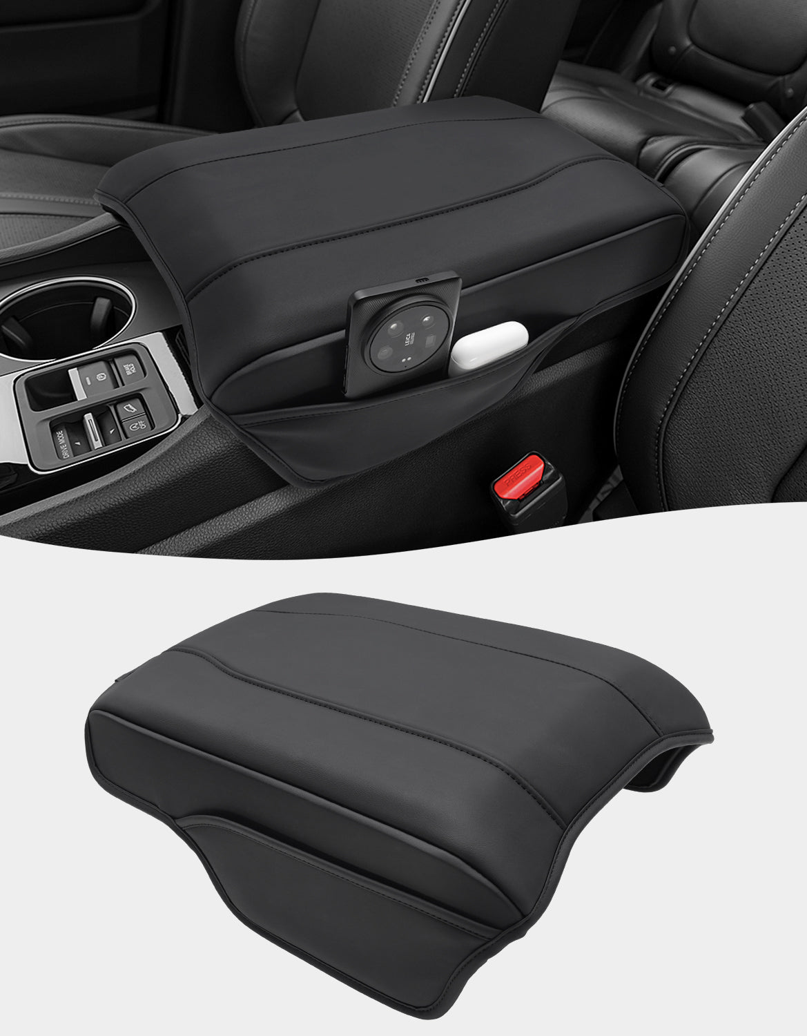 Center Console Armrest Cover for Honda Pilot 2023-2026, Honda Ridgeline 2024-2025, Honda Passport 2024-2026，Middle Console Lid Protector with Side Pockets