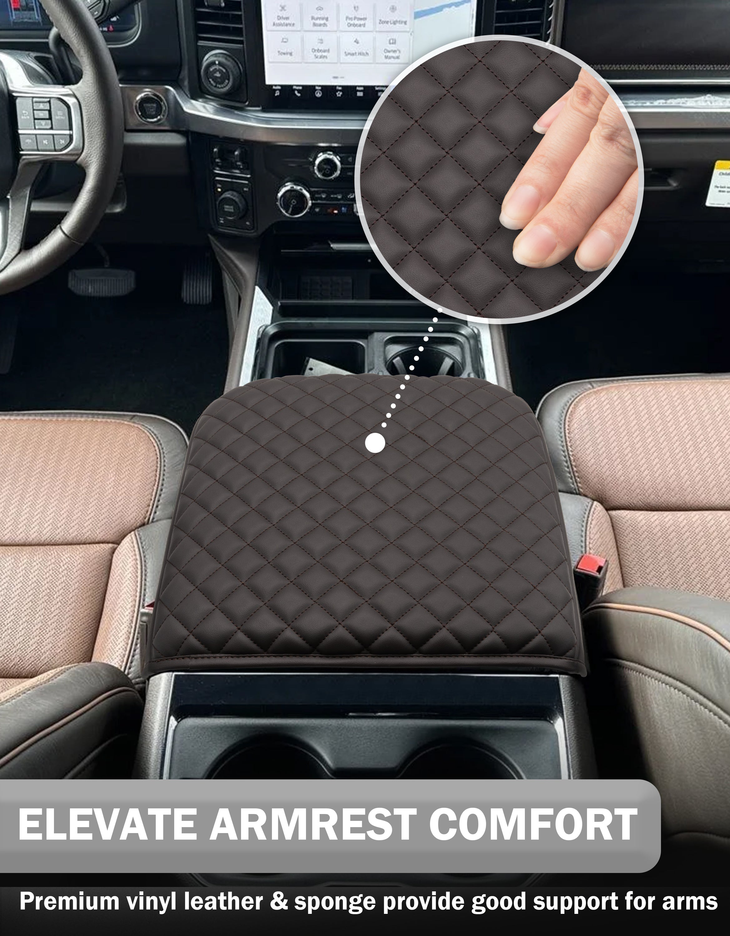 Center Console Cover Pad for Bucket Seat 2023-2026 Ford F250 F350 F450 F550 Super Duty