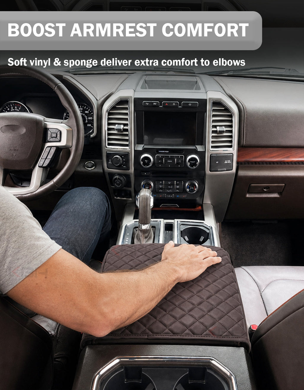 Center Console Armrest Cover Pad for Bucket Seat 2015-2020 Ford F150, 2017-2022 F250 F350 F450 F550 Super Duty, 2018-2024 Ford Expedition