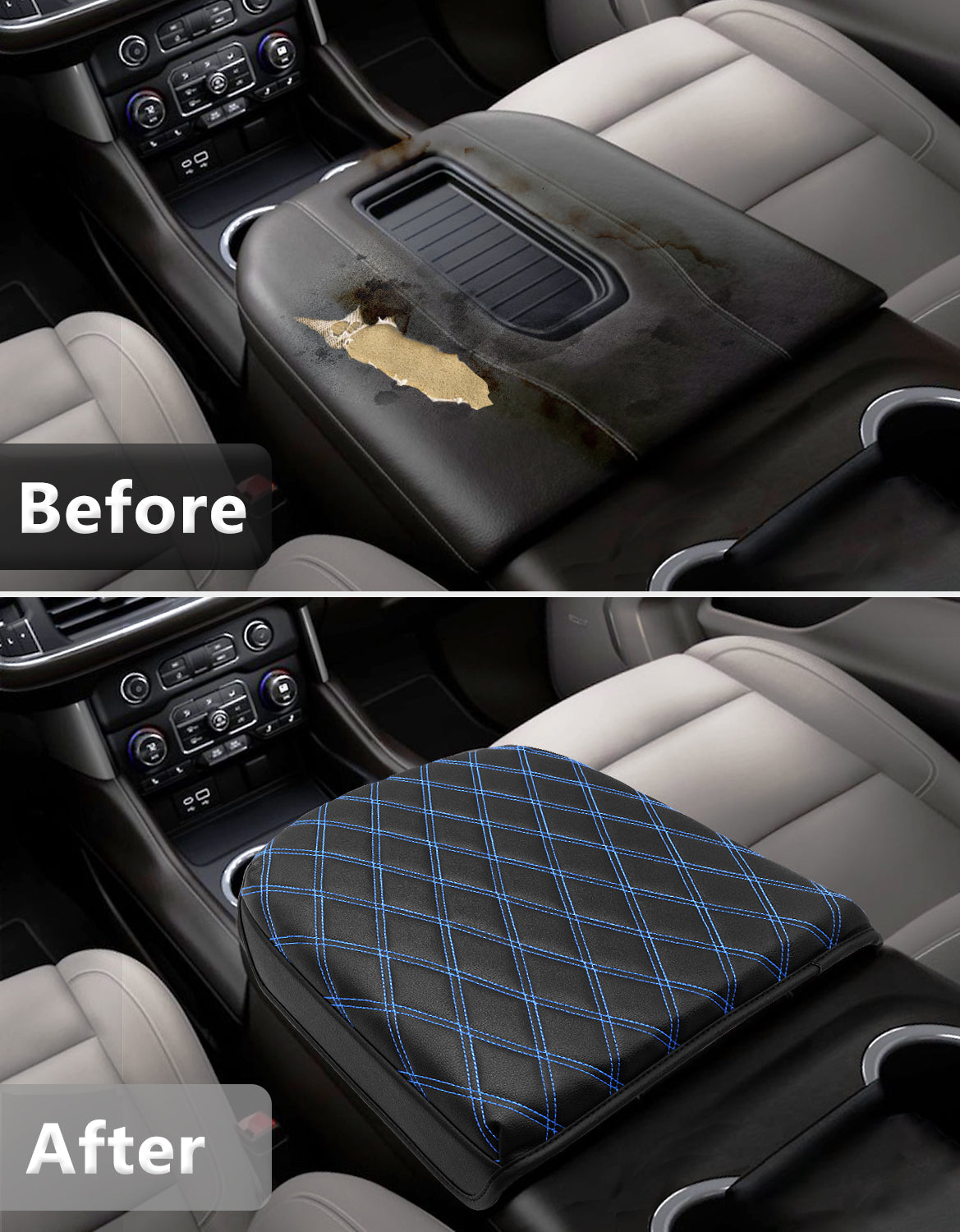 Center Console Armrest Cover Pad for Bucket Seat 2019-2026 Chevy Silverado 1500 2500 3500,2019-2026 GMC Sierra 1500 2500 3500,2021-2026 Tahoe/Suburban/Yukon
