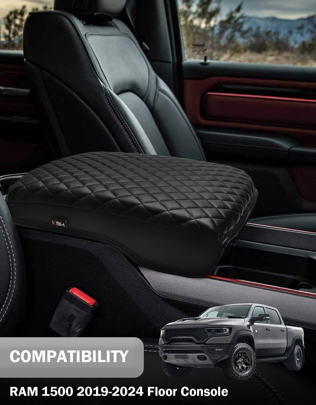 Center Console Armrest Cover Pad Cushion Protector for Bucket Seat 2019-2026 Dodge Ram 1500 2500 3500