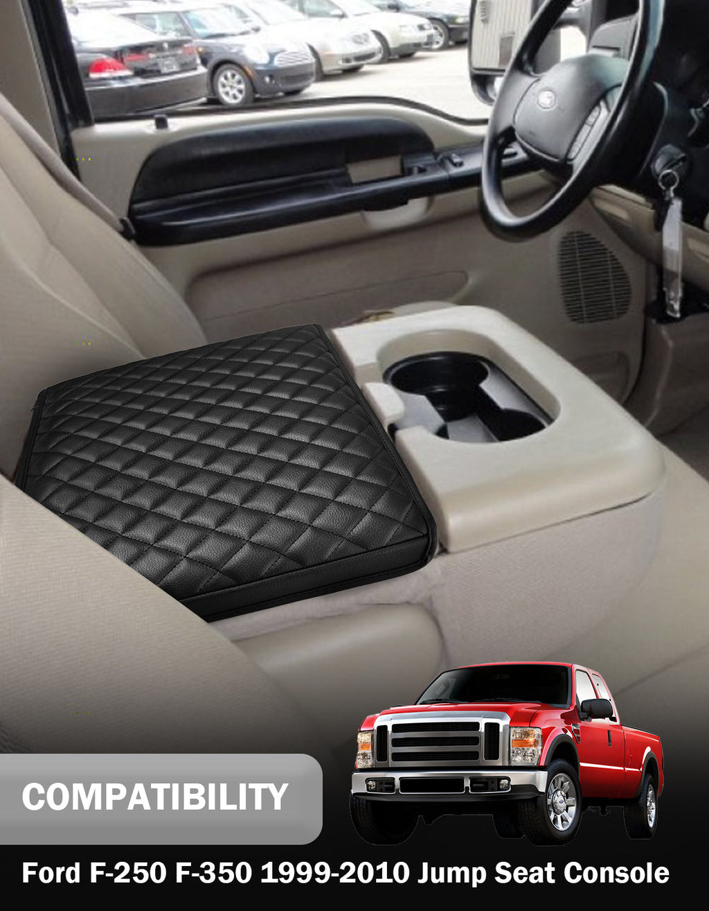 Center Console Armrest Cover Pad for Jump Seat 1999-2010 Ford F250 F350 F450 Super Duty,2001-2005 F550 Super Duty