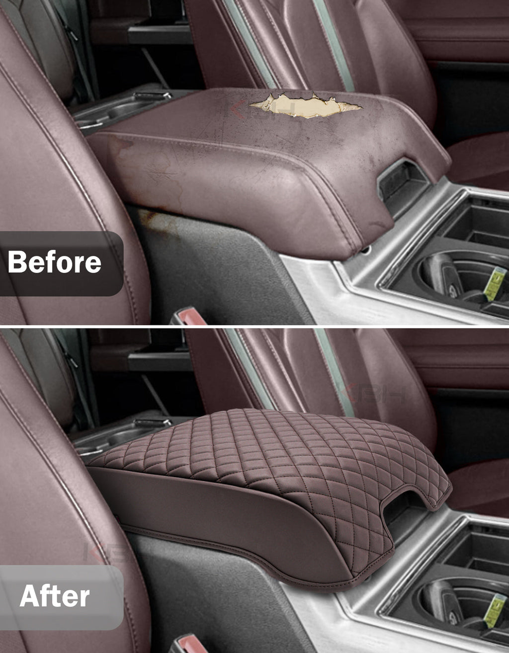 Center Console Armrest Cover Pad for Bucket Seat 2015-2020 Ford F150, 2017-2022 F250 F350 F450 F550 Super Duty, 2018-2024 Ford Expedition