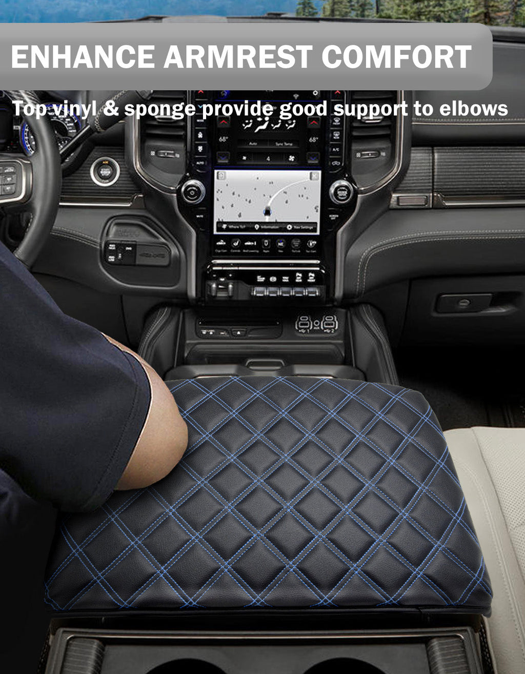 Center Console Armrest Cover Pad Cushion Protector for Bucket Seat 2019-2026 Dodge Ram 1500 2500 3500