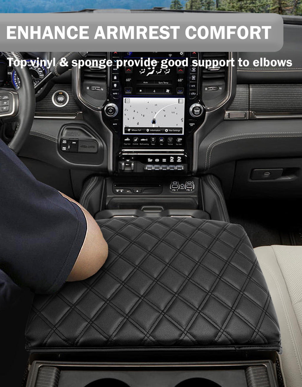 Center Console Armrest Cover Pad Cushion Protector for Bucket Seat 2019-2026 Dodge Ram 1500 2500 3500