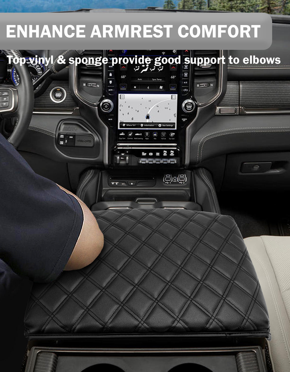 Center Console Armrest Cover Pad Cushion Protector for Bucket Seat 2019-2026 Dodge Ram 1500 2500 3500